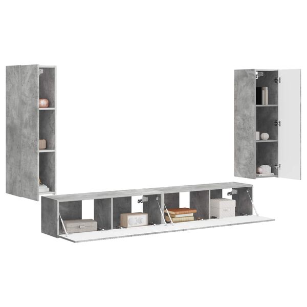 vidaXL Ensemble de meuble TV mural 4 pcs Gris b&eacute;ton Bois d'ing&eacute;nierie