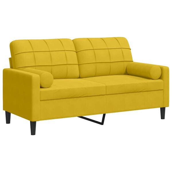 vidaXL Canap&eacute; 2 places avec oreillers d&eacute;coratifs jaune 140 cm velours
