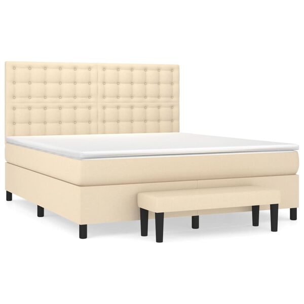 vidaXL Sommier &agrave; lattes de lit avec matelas Cr&egrave;me 160x200 cm Tissu