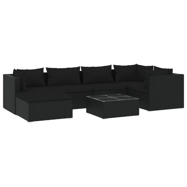 vidaXL Salon de jardin 7 pcs avec coussins Résine tressée Noir