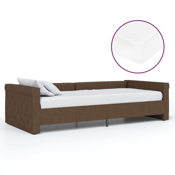 vidaXL Lit avec matelas et &eacute;clairage USB Marron fonc&eacute; Tissu 90x200 cm
