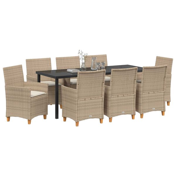 vidaXL Ensemble de salle &agrave; manger pour jardin 9 pcs Beige polyrotin