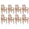 vidaXL Chaises &agrave; manger lot de 8 avec coussins beige Bois teck solide