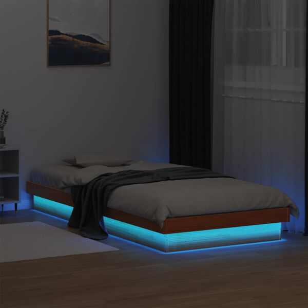 vidaXL Cadre de lit &agrave; LED sans matelas 75x190 cm bois massif