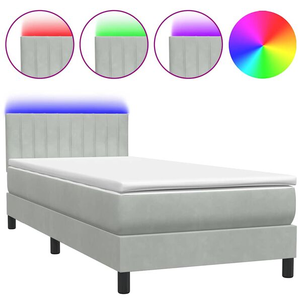 vidaXL Sommier &agrave; lattes de lit et matelas et LED gris clair 100x220cm velours
