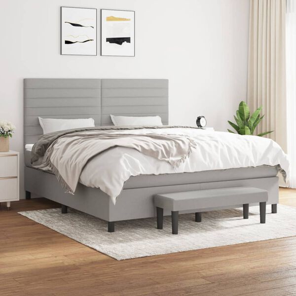 vidaXL Sommier &agrave; lattes de lit avec matelas Gris clair 160x200cm Tissu