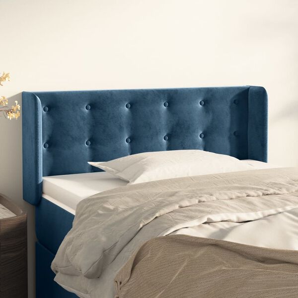 vidaXL T&ecirc;te de lit avec oreilles Bleu fonc&eacute; 103x16x78/88 cm Velours