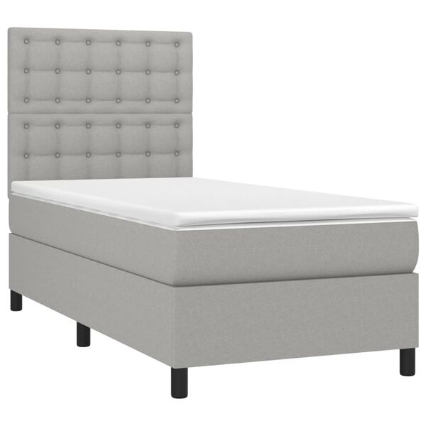 vidaXL Sommier &agrave; lattes de lit et matelas Gris clair 90x190 cm Tissu