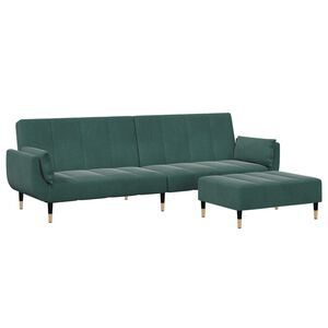 vidaXL Canap&eacute;-lit &agrave; 2 places avec repose-pied vert fonc&eacute; velours