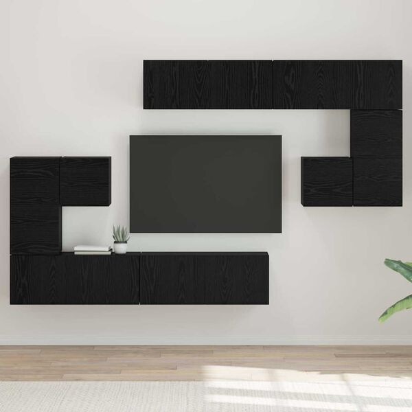 vidaXL Unites TV Montage mural 4 pcs Ch&ecirc;ne noir Bois d'ing&eacute;nierie