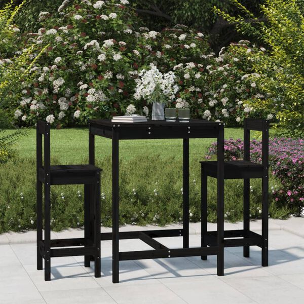 vidaXL Ensemble de bar de jardin 3 pcs noir bois de pin massif