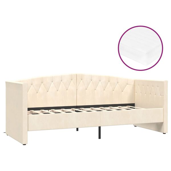 vidaXL Lit avec matelas et USB Cr&egrave;me Velours 90x200 cm