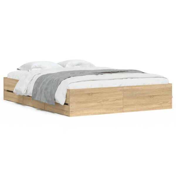 vidaXL Cadre de lit avec tiroirs sans matelas ch&ecirc;ne sonoma 140x190 cm