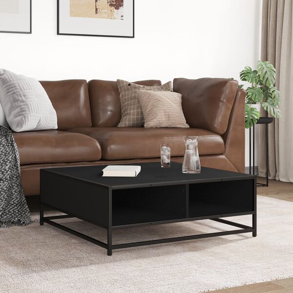 vidaXL Table basse noir 80x80x30 cm bois d'ing&eacute;nierie et m&eacute;tal