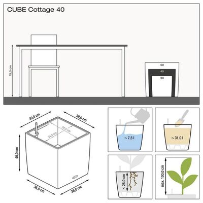 LECHUZA Jardinière CUBE Cottage 40 ALL-IN-ONE Moka