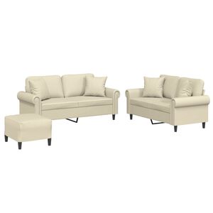 vidaXL Ensemble de canap&eacute;s 3 pcs avec coussins cr&egrave;me similicuir