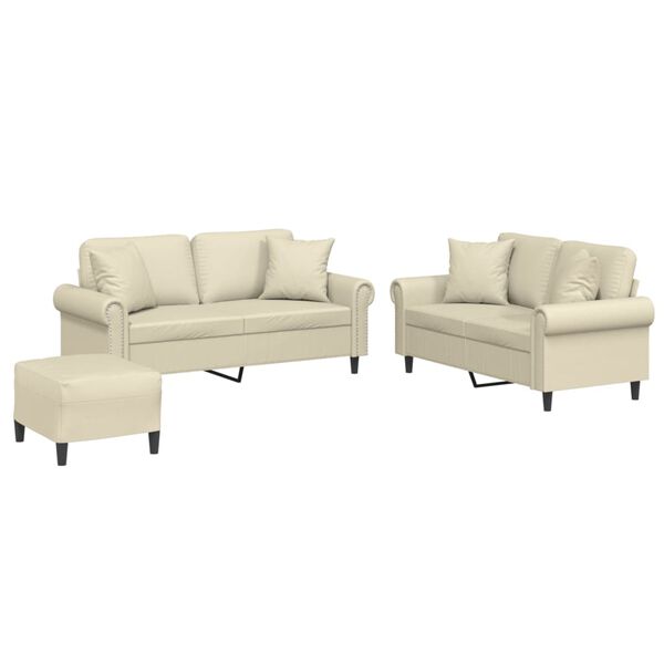 vidaXL Ensemble de canapés 3 pcs avec coussins crème similicuir