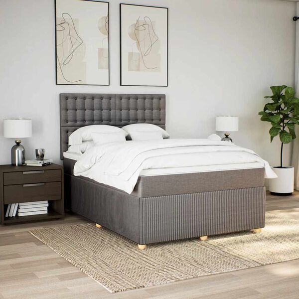 vidaXL Sommier &agrave; lattes de lit avec matelas Taupe 140x200 cm Tissu