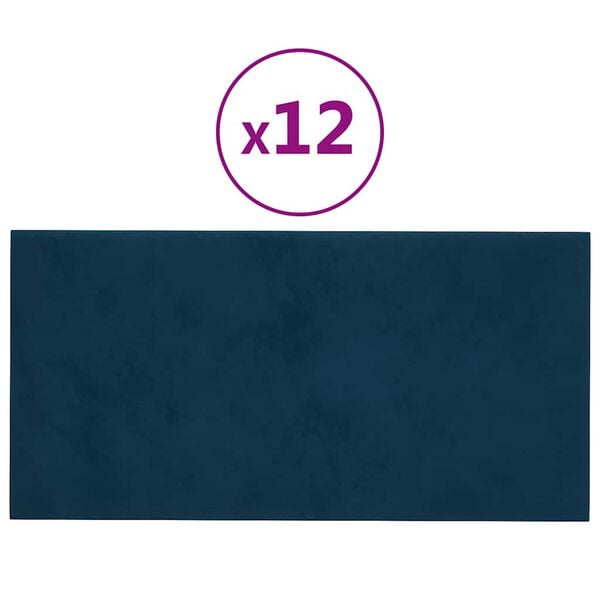 vidaXL Panneaux muraux 12 pcs Bleu 30x15 cm Velours 0,54 m&sup2;