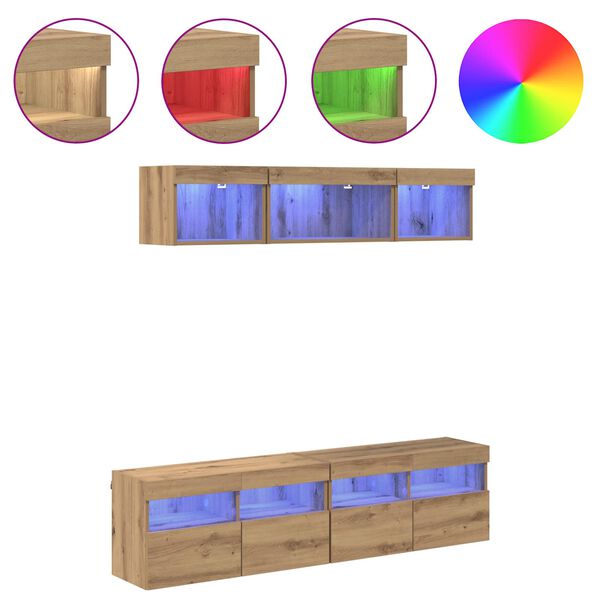 vidaXL Unit&eacute;s murales TV avec LED avec LED 5 pcs Ch&ecirc;ne artisanal