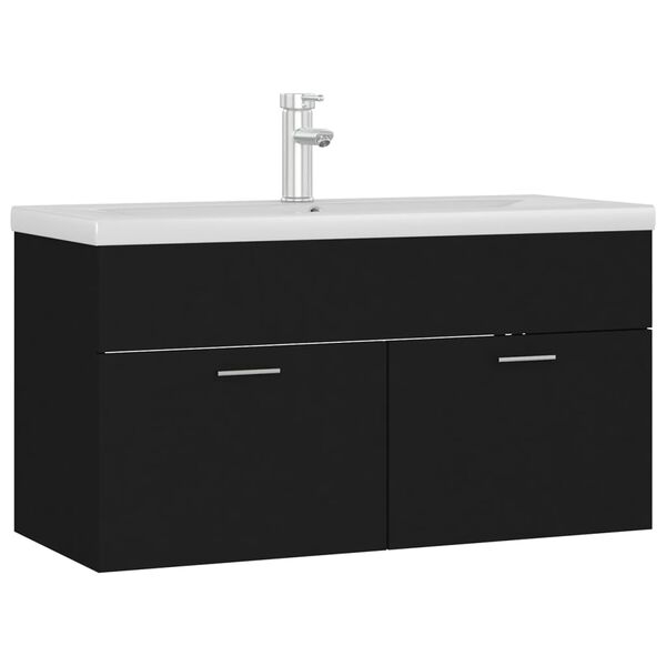 vidaXL Armoire d'&eacute;vier avec lavabo int&eacute;gr&eacute; Noir Agglom&eacute;r&eacute;