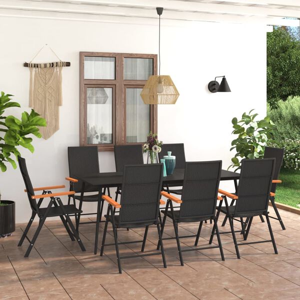 vidaXL Ensemble &agrave; manger de jardin 9 pcs noir et marron