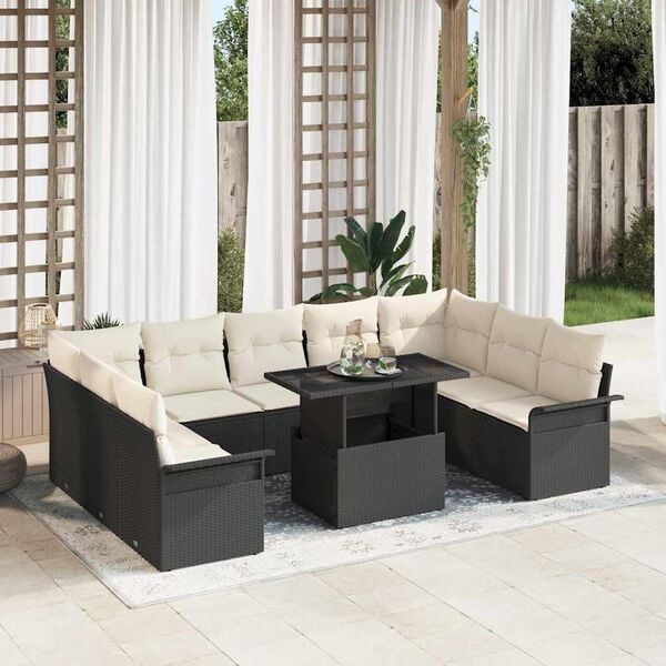 vidaXL Ensemble de canapé de jardin 10 pcs Noir Poly rotin