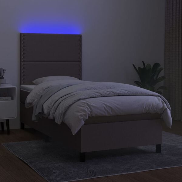 vidaXL Sommier &agrave; lattes de lit et matelas et LED Taupe 90x190 cm Tissu