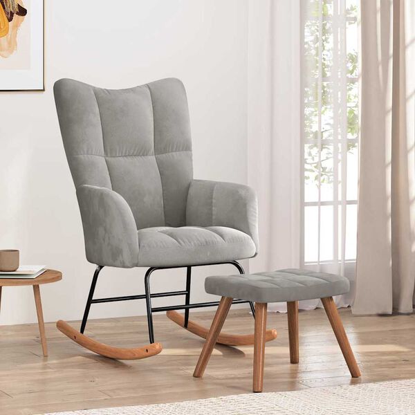 vidaXL Chaise &agrave; bascule avec repose-pied Gris clair Velours