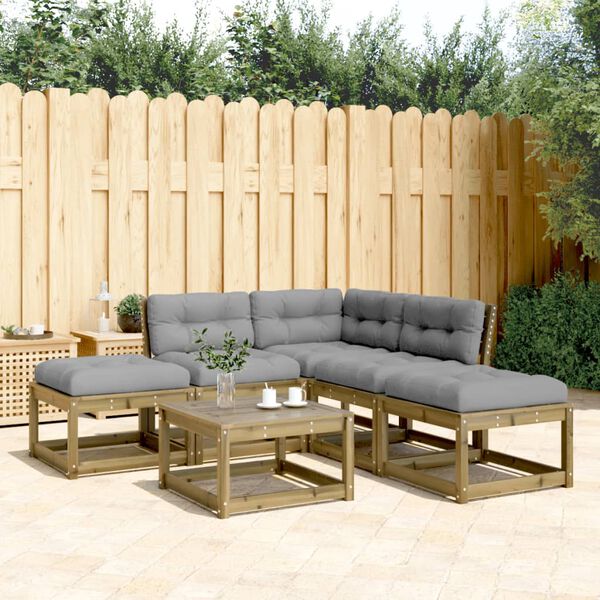 vidaXL Salon de jardin 5 pcs avec coussins bois de pin impr&eacute;gn&eacute;