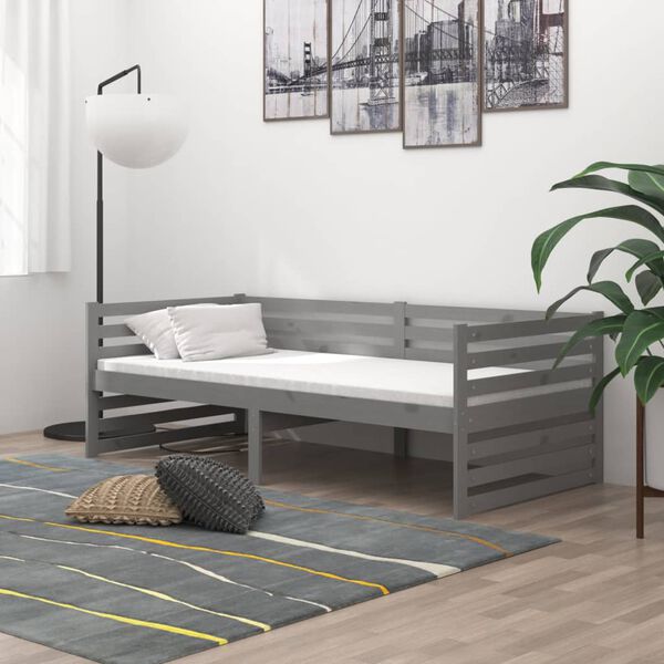vidaXL Lit de jour sans matelas gris bois de pin massif 90x200 cm