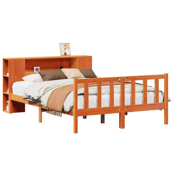 vidaXL Lit biblioth&egrave;que sans matelas cire marron 160x200 cm pin massif