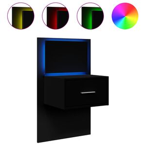 vidaXL Table de chevet murale avec lumi&egrave;res LED noir