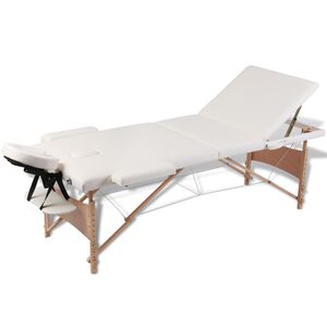 vidaXL Table de massage pliable Blanc cr&egrave;me 3 zones avec cadre en bois