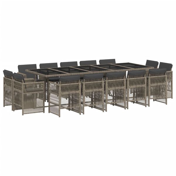 vidaXL Ensemble &agrave; manger de jardin 15 pcs coussins gris r&eacute;sine tress&eacute;e