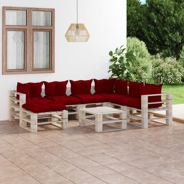 vidaXL Salon de jardin palette 8 pcs avec coussins bois de pin
