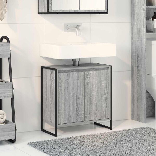 vidaXL Cabinet de salle de bain avec porte Gris Sonoma 60 x 30 x 60 cm