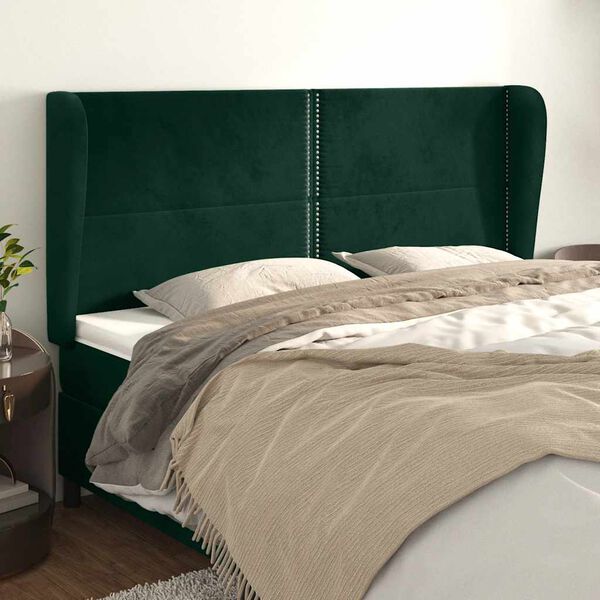 vidaXL T&ecirc;te de lit avec oreilles Vert fonc&eacute; 183x23x118/128 cm Velours