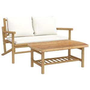 vidaXL Salon de jardin 2 pcs avec coussins blanc cr&egrave;me bambou