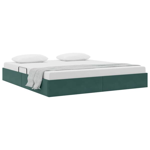 vidaXL Lit de Rangement avec matelas Vert fonc&eacute; 160 x 200 cm Velours
