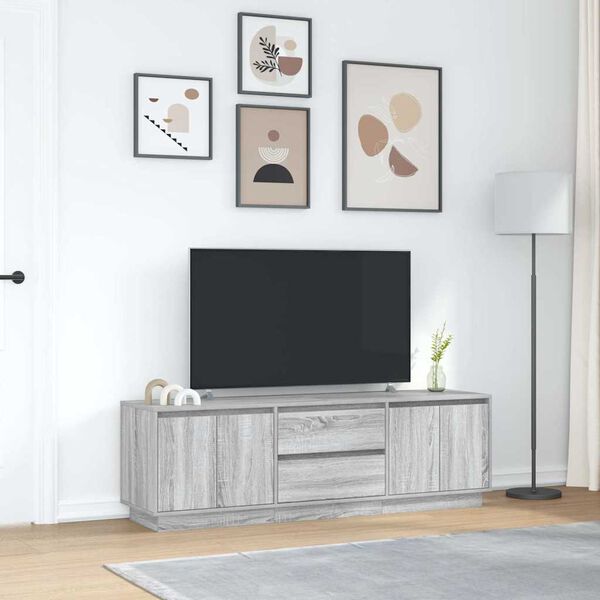 vidaXL Meuble TV avec lumi&egrave;res LED sonoma gris 160,5x41x50 cm