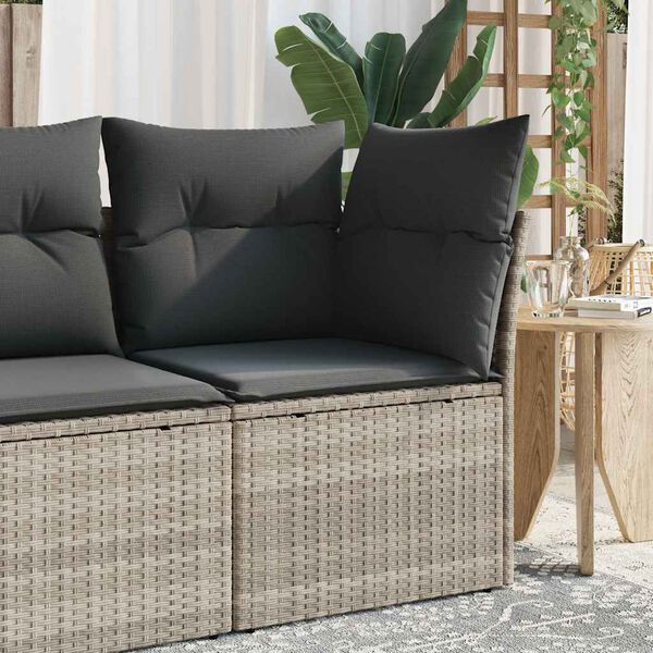 vidaXL Canapé d'angle de jardin et coussins gris clair résine tressée