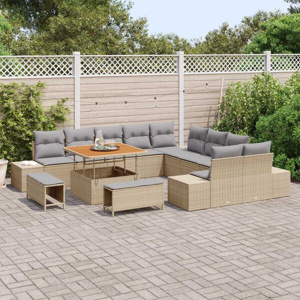 vidaXL Ensemble de canap&eacute; de jardin 13 pcs Beige polyrotin