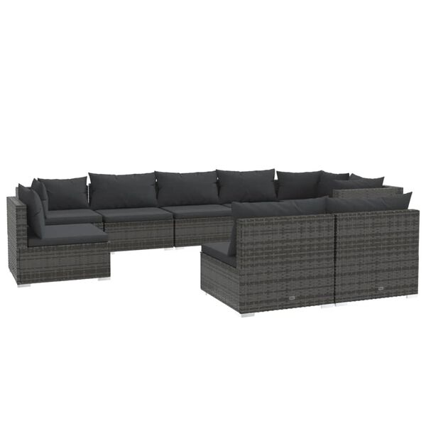 vidaXL Salon de jardin 9 pcs avec coussins R&eacute;sine tress&eacute;e Gris