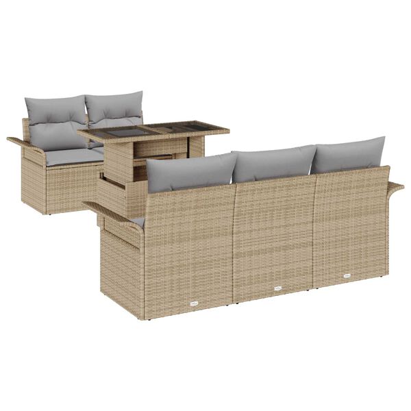 vidaXL Ensemble de canapé de jardin 6 pcs Beige Poly Rattan