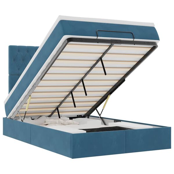 vidaXL Cadre de lit ottoman avec matelas bleu fonc&eacute; 120x190 cm velours