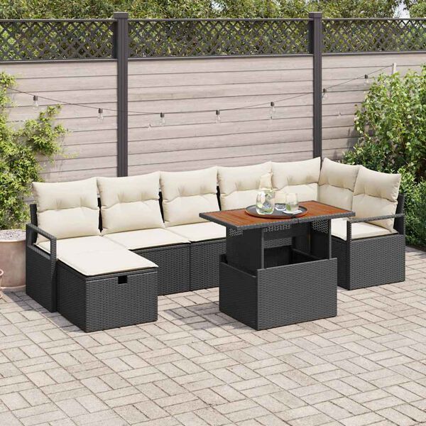 vidaXL Ensemble de canap&eacute; de jardin avec coussin 8 pcs Noir polyrotin