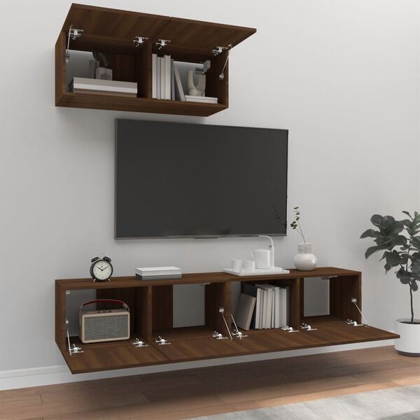 vidaXL Ensemble de meubles TV 3 pcs Ch&ecirc;ne marron Bois d'ing&eacute;nierie