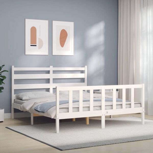 vidaXL Cadre de lit sans matelas blanc bois de pin massif