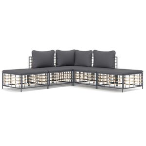 vidaXL Salon de jardin 5 pcs avec coussins anthracite r&eacute;sine tress&eacute;e